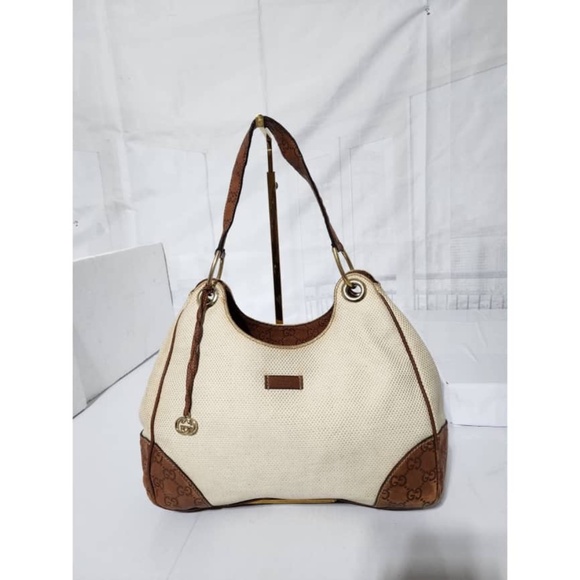 Authentic Gucci Signature-Trimmed Canvas Colbert Hobo Bag Cream/Brown - Picture 13 of 13